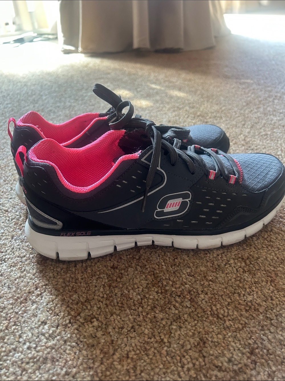 Women's Sketchers Gray and Pink Athletic Walking Sneakers - Picture 5 of 7